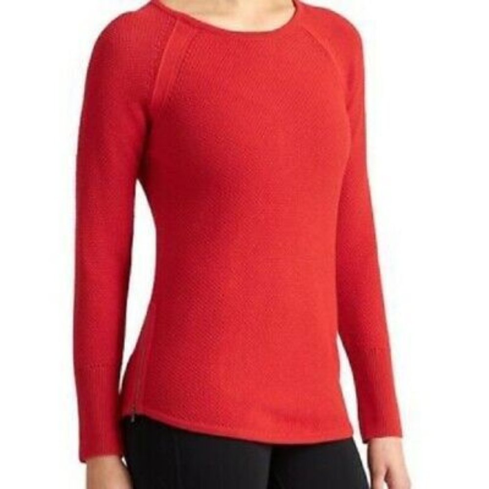 Athleta red orange Varsity side zip sweater
